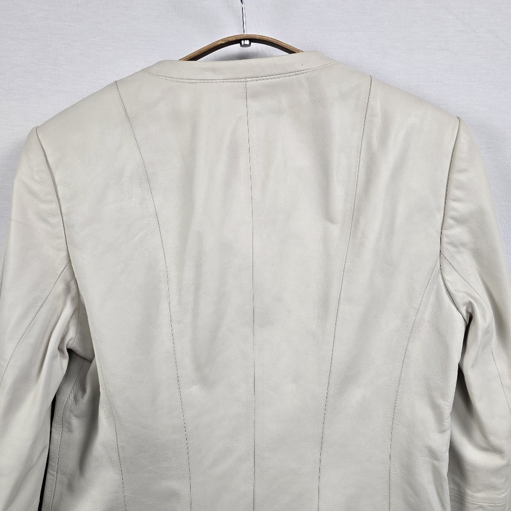 Talbots Ivory Leather Snap Front Jacket Size 4 - Picture 7 of 14